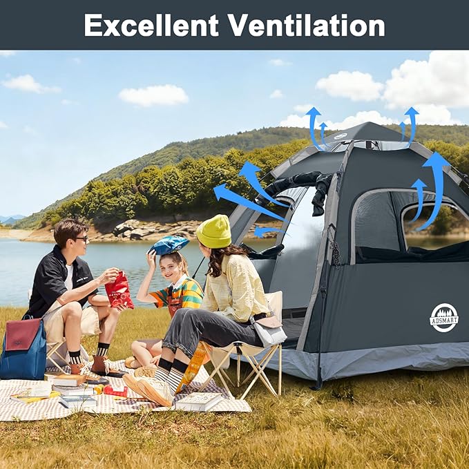 ADSMART Instant Tents for Camping 2/3/4/5 Person Tent Waterproof Easy Setup Sets Up Backpacking Tents with Carry Bag for Outdoor Hiking