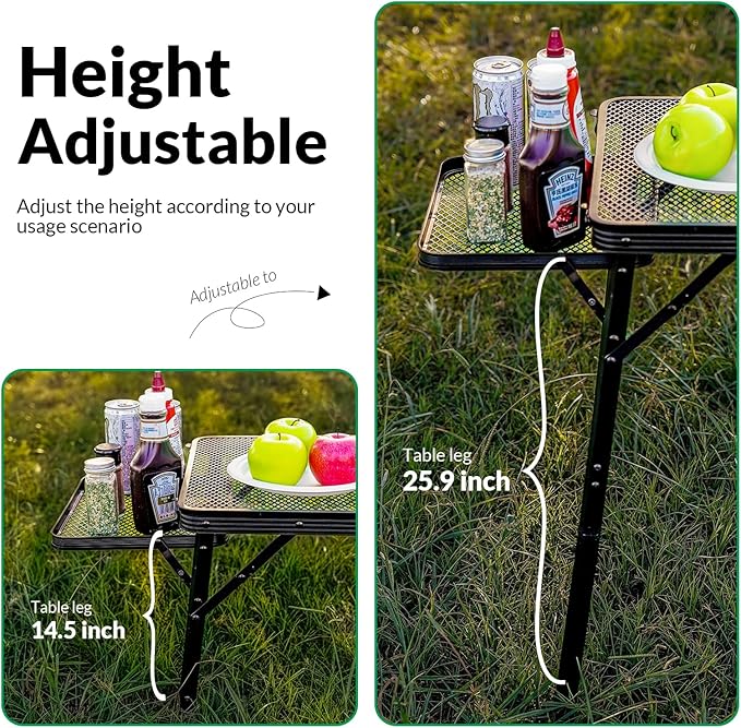Portable Folding Grill Table Lightweight Height AdjustableCamping Picnic Table with Mesh Desktop and Mesh Bag for Outdoor for PicnicCampingBBQBeach (3.8 * 1.3FT)