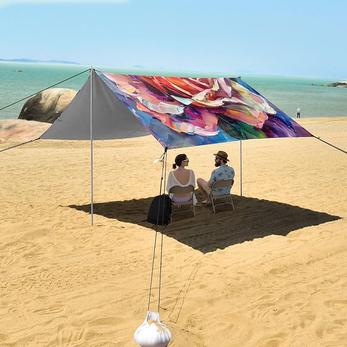 ALAZA Blooming Colorful Rose Flower Painting Beach Tent Sun Shelter UPF50+ Protection Beach Shade Canopy w/ 4 Sandbags for Outdoor Camping Fishing Backyard Fun Picnic 10x9 ft