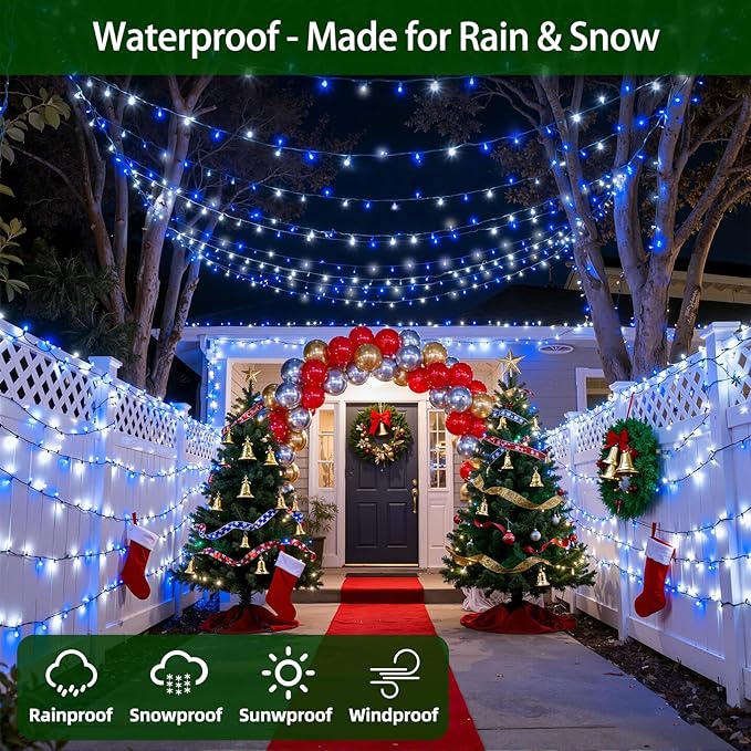 750 LED 240FT Christmas Lights Outdoor12 Lighting Modes Christmas String Lights with Timer Dimmable Blue Cool White LED StringLights Waterproof for Yard Wedding Party Holiday Decor Blue&ampCoolWhit