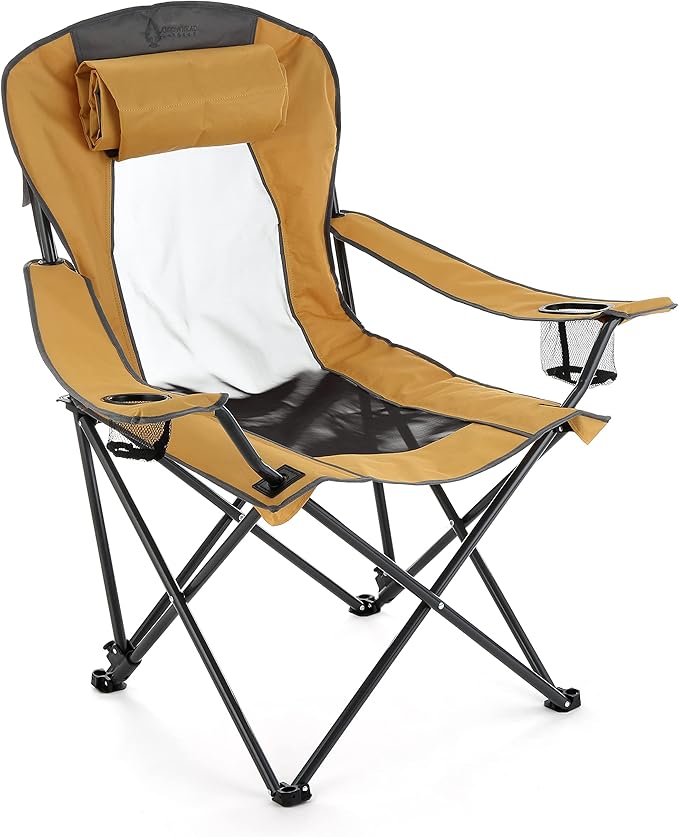 Arrowhead Outdoor Portable Folding Hybrid 2-in1 Camping Chair Adjustable Recline Vent Padding Cup Holder &amp Storage Pouch Heavy-Duty Oversize Supports 300lbs Includes Bag USA-Based Support