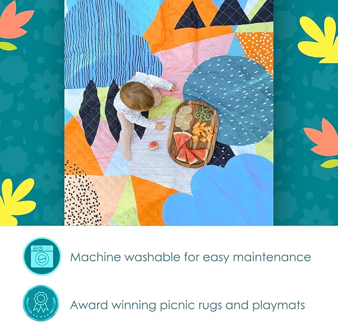 Rudie Nudie Jumbo Beach Mat with Umbrella Hole 6'7 x 6'7 Waterproof Sandproof Picnic Blanket Large Foldable Sand Free Beach Blankets for Park Outdoor Portable Picnic Mat for Grass Sand &amp Law
