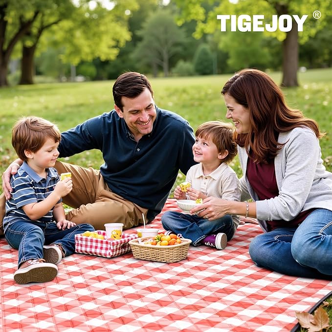 TigeJoy Extra Large Picnic Blanket Waterproof Foldable 60''x80'' Outdoor Picnic Mat Beach Blanket Sandproof for Park Grass Travel Hiking Camping Essentials Gingham Picnic Blanket