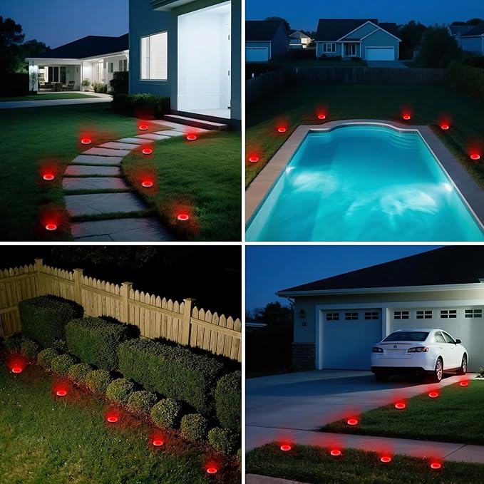 Mini Solar Ground Lights 12 Pack Solar Lights Outdoor Waterproof Upgraded LED Flat Landscape Lighting for Outside Pathway Garden Patio Yard DrivewayRed