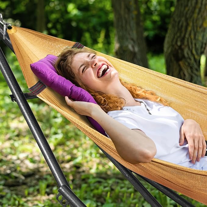 Tranquillo Universal Double Hammock with Stand Included for 2 Persons 600 lbs Capacity Portable Foldable with Case - Indoor Outdoor Camping Yellow