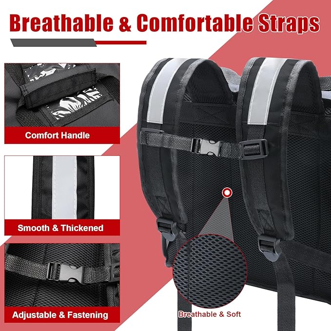 Food Delivery Backpack for Bike Expandable Pizza Bags for Delivery with 2 Pockets/ 2 Support Boards/Reflective Strip Insulated Delivery Backpack for Food