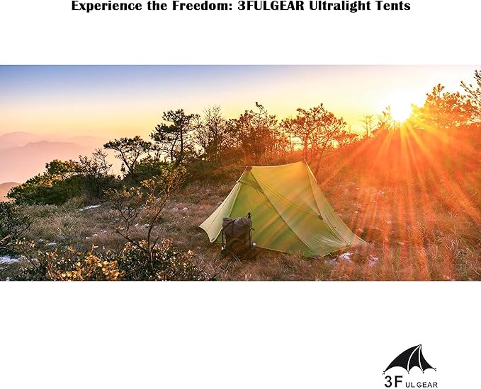 3F UL GEAR Lanshan 2 Person Tent Hiking Ultralight Camping Tent Professional 15D Silnylon Rodless Trekking Pole Tent Waterproof Backpacking Outdoor for Camping Bivvy