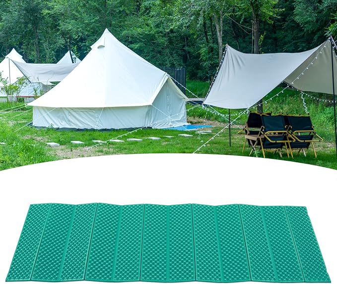 Foldable Sleeping Mat 2cm Thickness Egg Crate Foam Pad Black Bottom for Outdoor Camping (Dark Green)