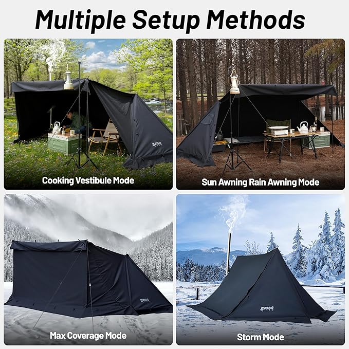 Hot Tent for 1-2 Person PU3000mm Waterproof Aluminum Poles for Winter Camping with Stove Jack (Fire-Resistant) Ventilation Mesh &amp Windproof Enclosure Multi-Use for Cooking Relaxing &amp Over