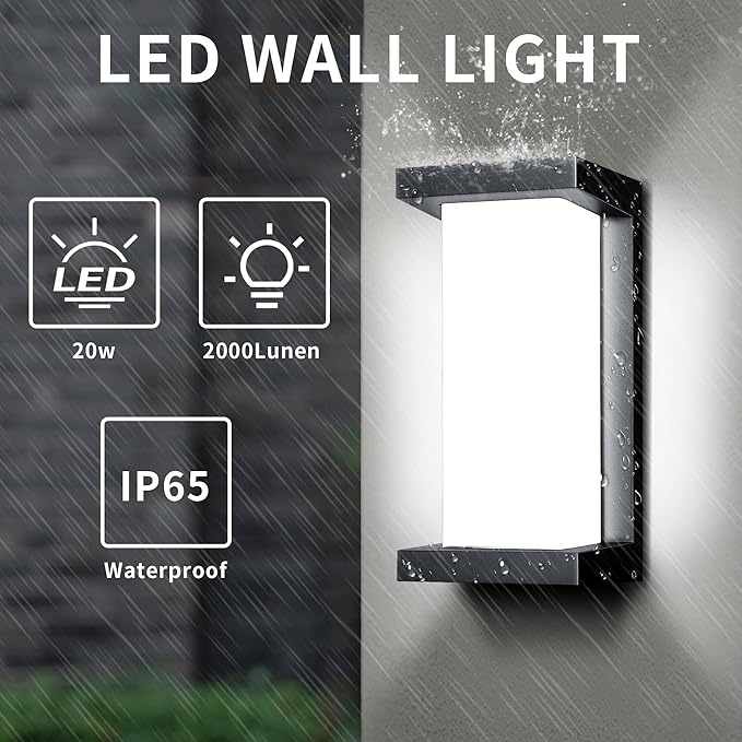 Wrasse Outdoor Sconce Lights 3000K Wall Light Fixtures 2000 Lumen Black Modern Exterior Sconces Wall Lighting for House Outside(2 Pack)