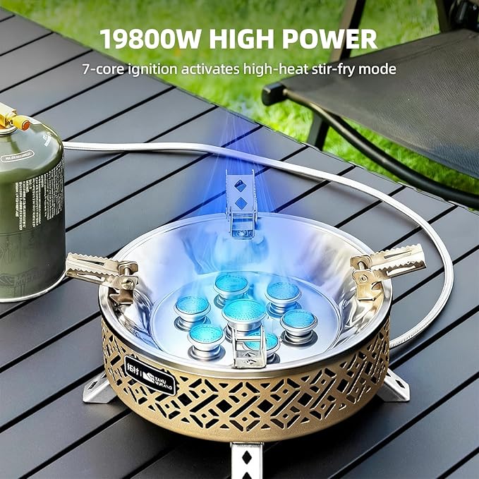 Portable Camping Stove Lightweight Camp Stove Collapsible Backpacking Stove Suitable for Outdoor Camping Cooking Hiking and Picnic 19800W Green and Coffee-coloured (Coffee-coloured)
