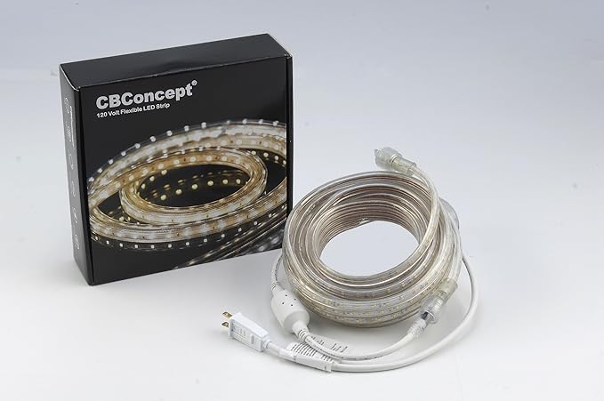CBConcept UL Listed 164 FeetSuper Bright 45000 Lumen Yellow Dimmable 110-120V AC Flexible Flat LED Strip Rope LightCommercial Grade Indoor Outdoor use Ready to plug n shine