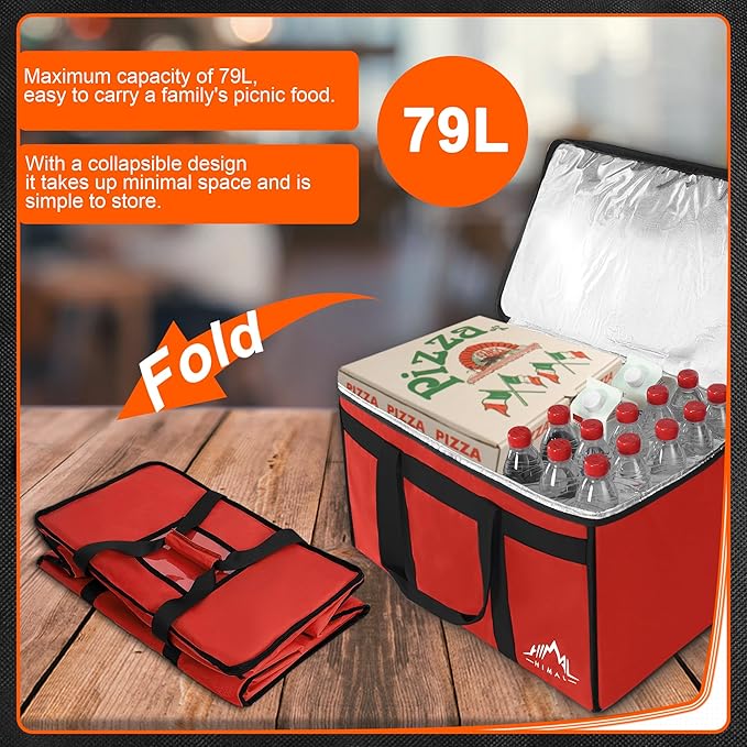 Himal Outdoors Insulated Food Delivery Bag XXXL-23Wx15Hx14D inches Premium Insulated Grocery Bag for HOT/COLD Food Delivery Fit for Uber Eats Doordash Commercial Catering Transportation (Red)