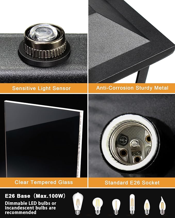 LTBLIGHT Dusk to Dawn Outdoor Lighting Modern Black Waterproof Exterior Wall Sconce Sensor Front Porch Lights with E26 Base for House Garage Patio Front Door 120V