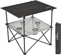 SUNNYFEEL Folding Camping Table- Collapsible Portable Beach Table with 4 Cup Holders &amp Carry Bags Tailgate Table for Outdoor Excursion Picnic Hiking Fishing Travel Parties Black