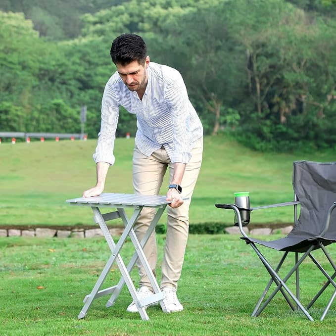 SUNNYFEEL Folding Camping Table - Lightweight Aluminum Portable Picnic Table 18.5x18.5x24.5 Inch for Cooking Beach Hiking Travel Fishing BBQ Indoor Outdoor Small Foldable Camp Tables