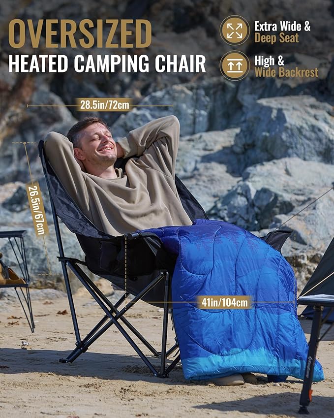 KingCamp Oversized XL Camping Chair Heavy Duty 500lbs Folding Couch for Adults Padded Large Comfortable Sofa Seat with Cooler Bag Cup Holder for Outdoor Sports Fishing Patio Lawn