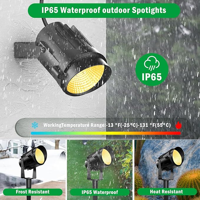 Outdoor Landscape Spotlights 120V LED Spot Light Waterproof for Garden and Yard Up Lighting Warm Light Outdoor Spotlight Accent Lighting Fixture with 5.9 FT Plug Cord 3 Pack
