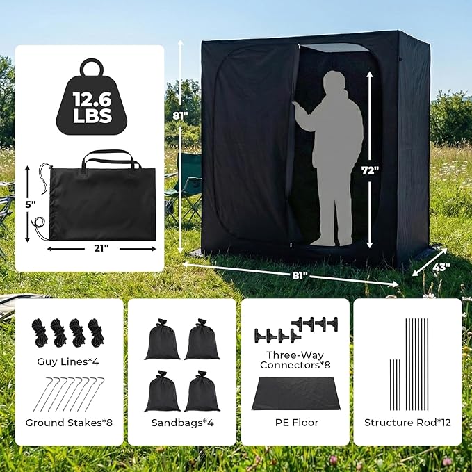 EighteenTek® Shower Tent Camping 2-Room Portable Changing Room Outdoor Shower Enclosure Pop Up Privacy Tent Shelter with Floor &amp Doors Waterproof &amp Lightweight Camping Toilet Bathroom