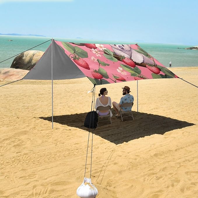 Strawberries and Koalas Beach Tent Sun Shelter 9.2' x 10.5' Beach Canopy with 4 Sandbags 4 Stability Poles Sand Shovels - Tent Canopy for Beach Camping Fishing Picnics