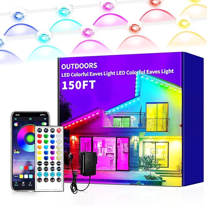 150ft permanent outdoor light RGB outdoor eave lights with APP &amp Remote ControlMusic synchronisation IP67 waterproof LED eave lightsuitable for party dailyChristmasrooftopgardenpatio