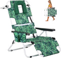 ABORON 3 in 1 Beach Chair w/Face Cushion &amp Arm Holes Cup Holder Headrest &amp Pouch 350 lbs Capacity Portable Folding Beach Lounge for Sunbathing Reclining