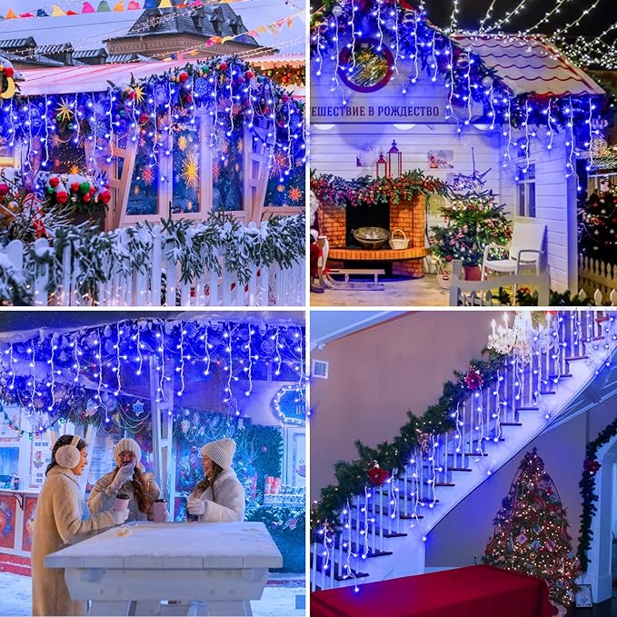 XURISEN 132ft Christmas Lights Decorations Outdoor 1280 LED 8 Modes Fairy Lights with 240 DropsPlug in Waterproof Timer Memory Function for Christmas Holiday Wedding Party Decorations(Blue)