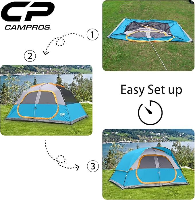 CAMPROS CP Upgraded 6/8 Person Camping Tents Waterproof Windproof Family Tent with Larger Mesh Windows &amp Door Double Layer Easy Set Up All-Season Dome Tent with Top Rainfly &amp Carry Bag