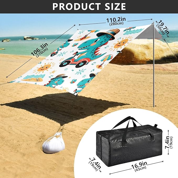 Beach Tent Sun Shelter Dinosaurs Drive in Summer Lightweight &amp Easy Setup Beach Shade Canopy for Camping Fishing