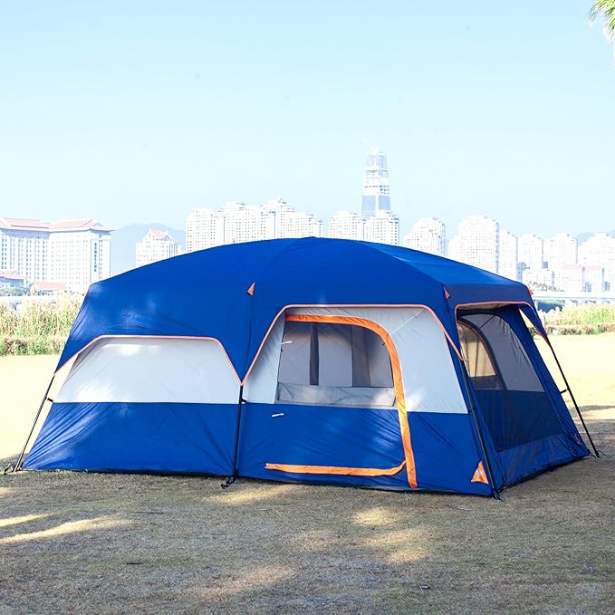 KTT Extra Large Tent 10-12-14 Person(B)Family Cabin Tents2 Rooms3 Doors and 3 Windows with MeshStraight WallWaterproofDouble LayerBig Tent for OutdoorPicnicCampingFamily Gathering