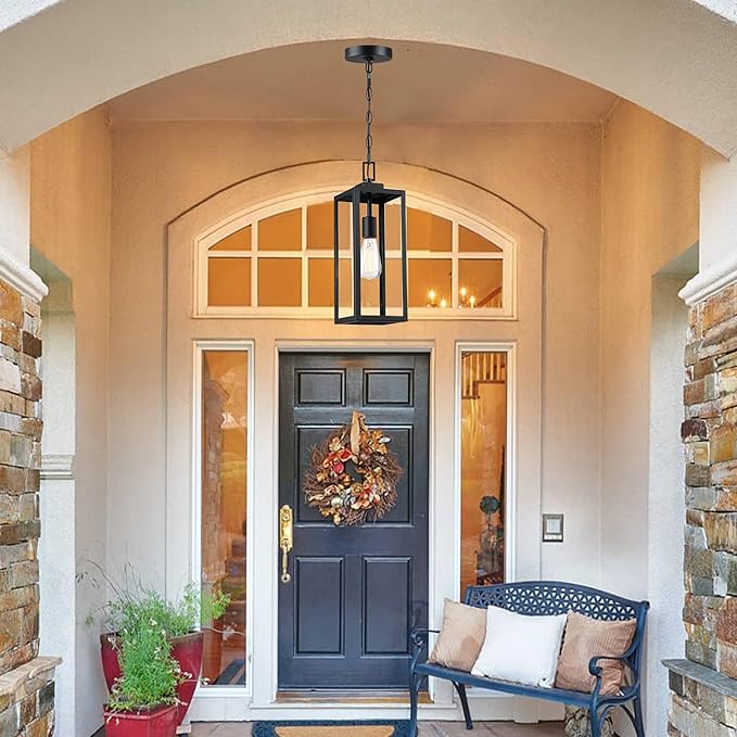 21.5 in Large Size Front Porch Pendant Light Fixture - Outdoor Hanging Light for Patio Entrance Porch Hanging Lantern Exterior Pendant Front Door E26 Base