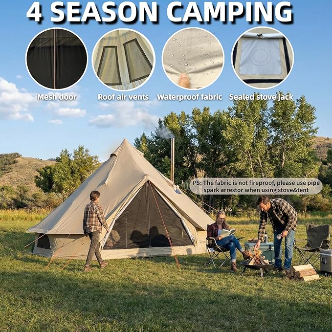 DANCHEL OUTDOOR B2 Portable Yurt with Stove Jack for Winter Camping 4 Season Bell Tent Large Hot Tent 4/6 Person Family Camping Glamping Party 300D Oxford Khaki 13ft/16.4ft