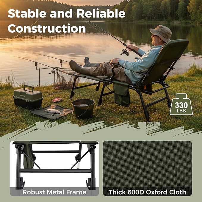 Goplus Oversized Foldable Fishing Chair for Adults 2 Pack Heavy Duty All-Terrain Camping Chair with Detachable Footrest Padded High-Back Adjustable Feet Portable Recliner for Outdoor Patio Beach
