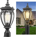 Outdoor Light Post Retro Waterproof Exterior Lamp Post Light Fixture Anti-Rust Aluminum Pole Lights Outside with Seeded Glass for Yard Garden Pathway Patio Lawn Matte Black