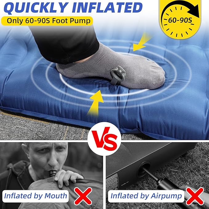 32.68 Extra Wide Sleeping Pad for Camping Camping Mattress with Pillow Inflatable Sleeping Pads with Built-in Foot Pump 5.11 Thickened Sleeping Mat for Backpacking Hiking Tent (Blue)