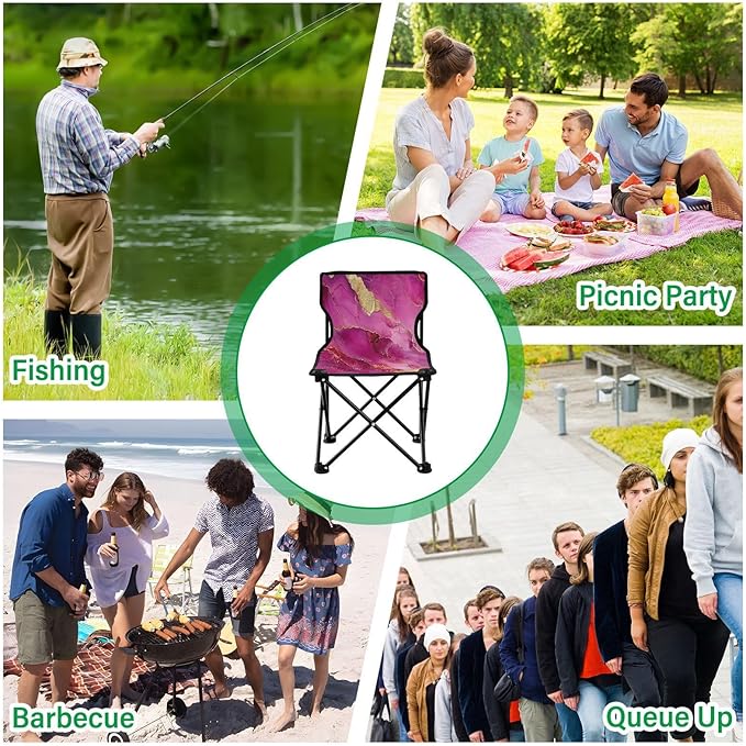 Marble Hot Pastel Burgundy Folding Camping Chair Lightweight Portable Chairs for Adults with Carrying Bag for Indoor