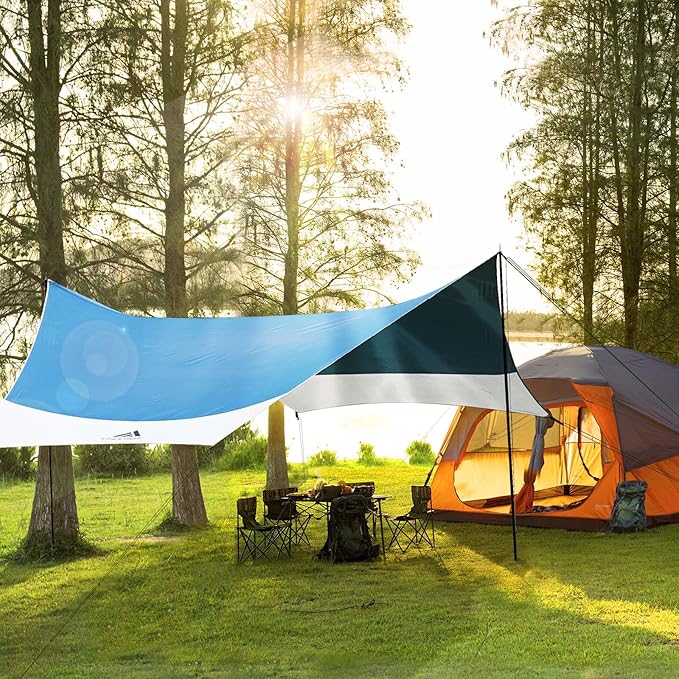 Forceatt 12x14FT Tarp with 2 Poles Waterproof Anti-UV Camping Tarp Car Awning (UPF50+) Lightweight Sun Shelter for Car Tent and Hammock in Hiking Backpacking Garden and Traveling