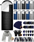 Tranqun 40 Pcs Sleeping Bags for Adult Bulk with Winter Beanie Hat Touch Screen Gloves Scarves Waterproof Cotton Liner Cold Weather Sleeping Bag for Homeless Camping Indoor Outdoor