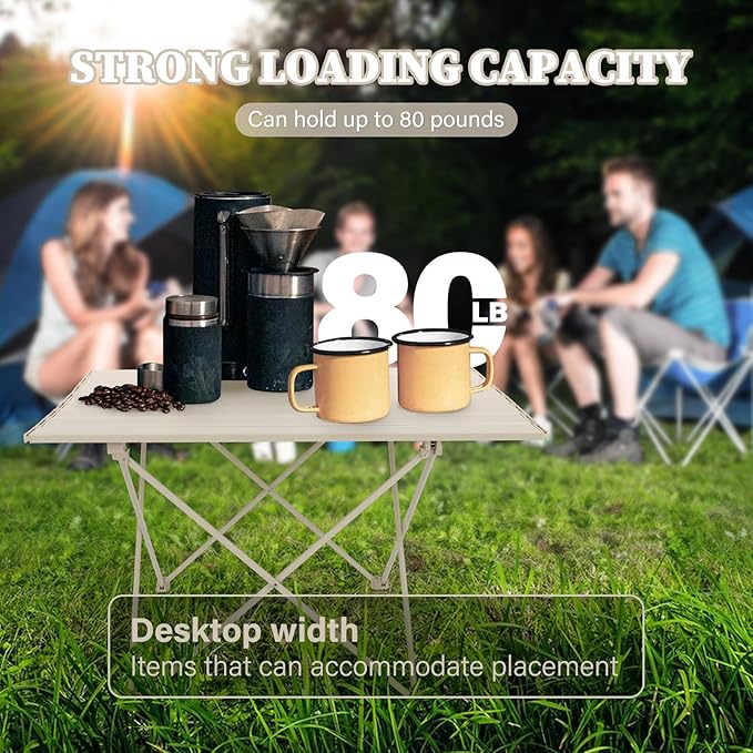 FAHKNS Portable Camping TableFolding Side Table Aluminum Top for Camping Hiking Backpacking Outdoor Picnic（27 D x 18 W x 16 HOff White）