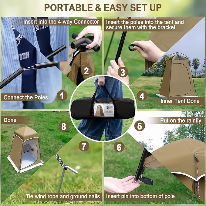 Camping Shower Tent 7.9 FT Extra Tall Oversize Privacy Tent Portable Outdoor Bathroom Toilet Tent with Floor Easy Set Up Privacy Shelter for Dressing Hiking Fishing UPF50+