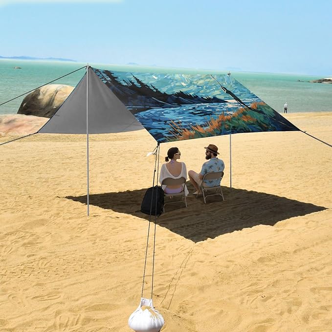 Camping Sun Shelters A Men Fishing in Moonlight Night Beach Canopy 126 * 110.2in