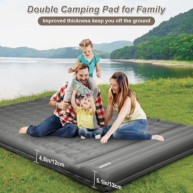 KASIMO Double Sleeping Pad for Camping5 Ultra-Thick 1.4x2M for 2 Person with Pillow Built-in Foot Pump Inflatable Sleeping Mat for Backpacking Hiking Traveling Tent Portable Camping Mat