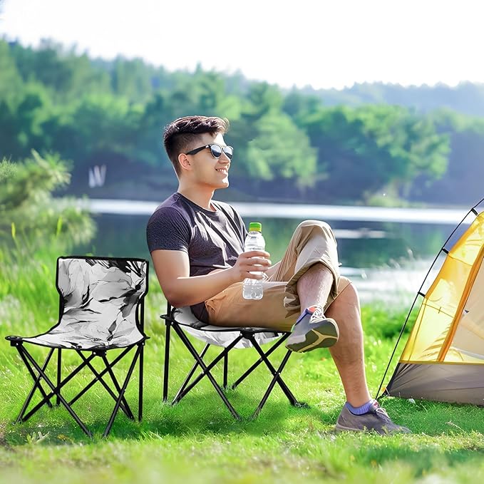 Ink Painting Peony Portable Camping Chairs Folding Chair - Durable Oxford Fabric Lightweight Iron Frame Easy Fold Design - Ideal for Outdoor Activities Camping Fishing and Travel