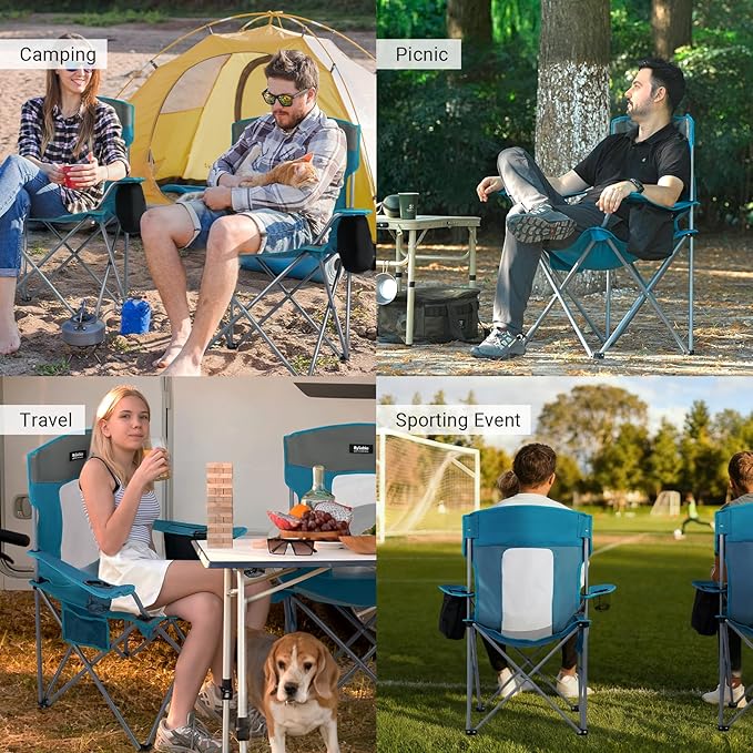 Camping Chairs Lawn Portable Foldable Camp Folding Lightweight Chair for Adults with Drink Holder and Cooler Pouch Outdoor for Camping Lawn Sports Picnic Beach Music Festival Blue