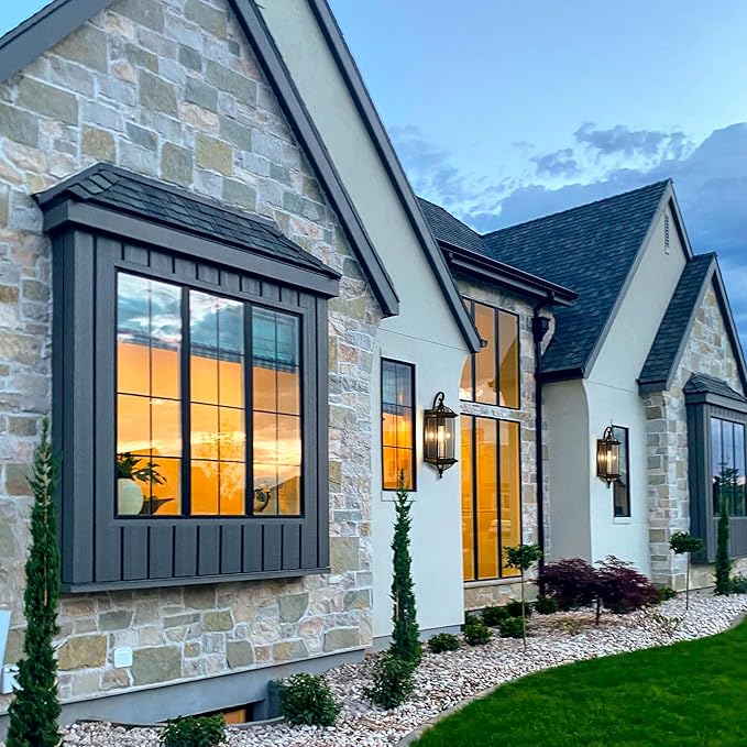 20''H Dusk to Dawn Sensor Outdoor Lighting Copper Large Porch Light Wall Mount with Tempered Glass Exterior Light Fixture for GaragePorchPatioOil-Rubbed BronzeE26 Socket1 Pack