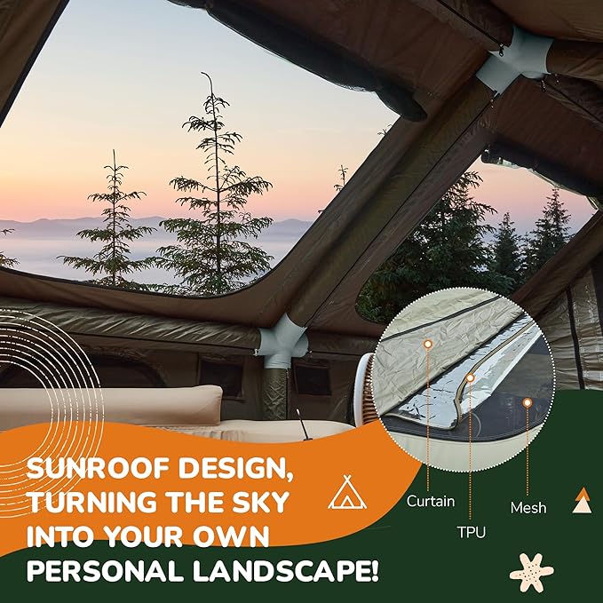 2026 Upgraded Inflatable Tents for Camping 6-8 Person Blow Up Tent with TPU Skylight Mesh Windows Stove Jack &amp Pump Easy Setup 4 Season Large Inflatable Tent Waterproof &amp Windproof