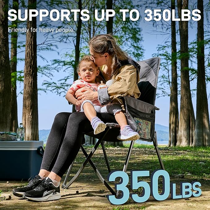 EVER ADVANCED Reclining Camping Chairs for Adult Lightweight Folding Recliner Chair with Adjustable Back 4-Level Lounge Chairs Portable Lawn Chairs for Patio Balcony Supports 350lbs Grey
