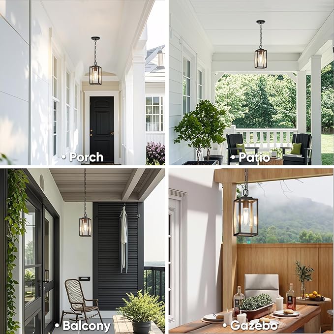 Modern Outdoor Pendant Light 1-Light Outdoor Hanging Lantern Light Matte Black Aluminum with Clear Glass Exterior Pendant Lighting Fixture for Porch Yard Gazebo