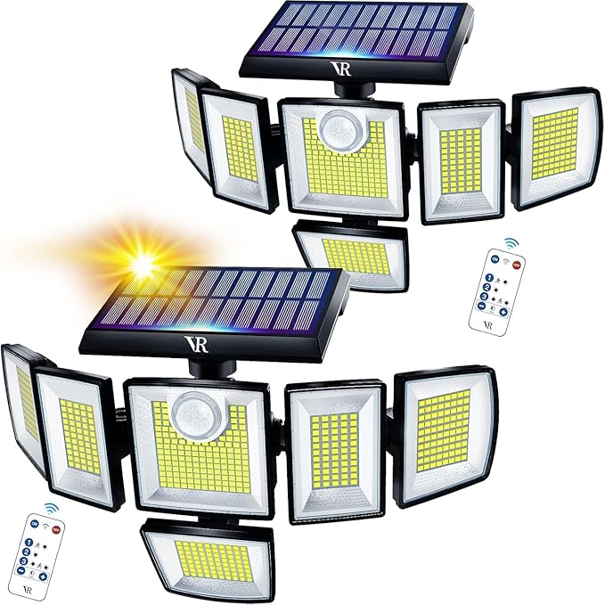 Solar Motion Sensor Flood Lights Outdoor - 496LEDs 3500LM 3 Lighting Modes 3 Levels Brightness 6 Heads 360° Illumination IP65 Solar Security Lightsfor Porch Yard Patio Garage (2Pack)