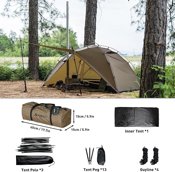 POMOLY Camping Hot Tent Wood Stove Tents Dune Solo Portable Tents with Inner Tent for 1 Person Hiking Hunting Backpacking